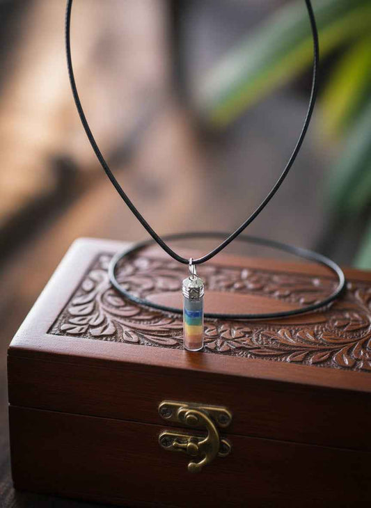 Chakra Gemstone Pencil Pendant on 18 Inch Black Cord