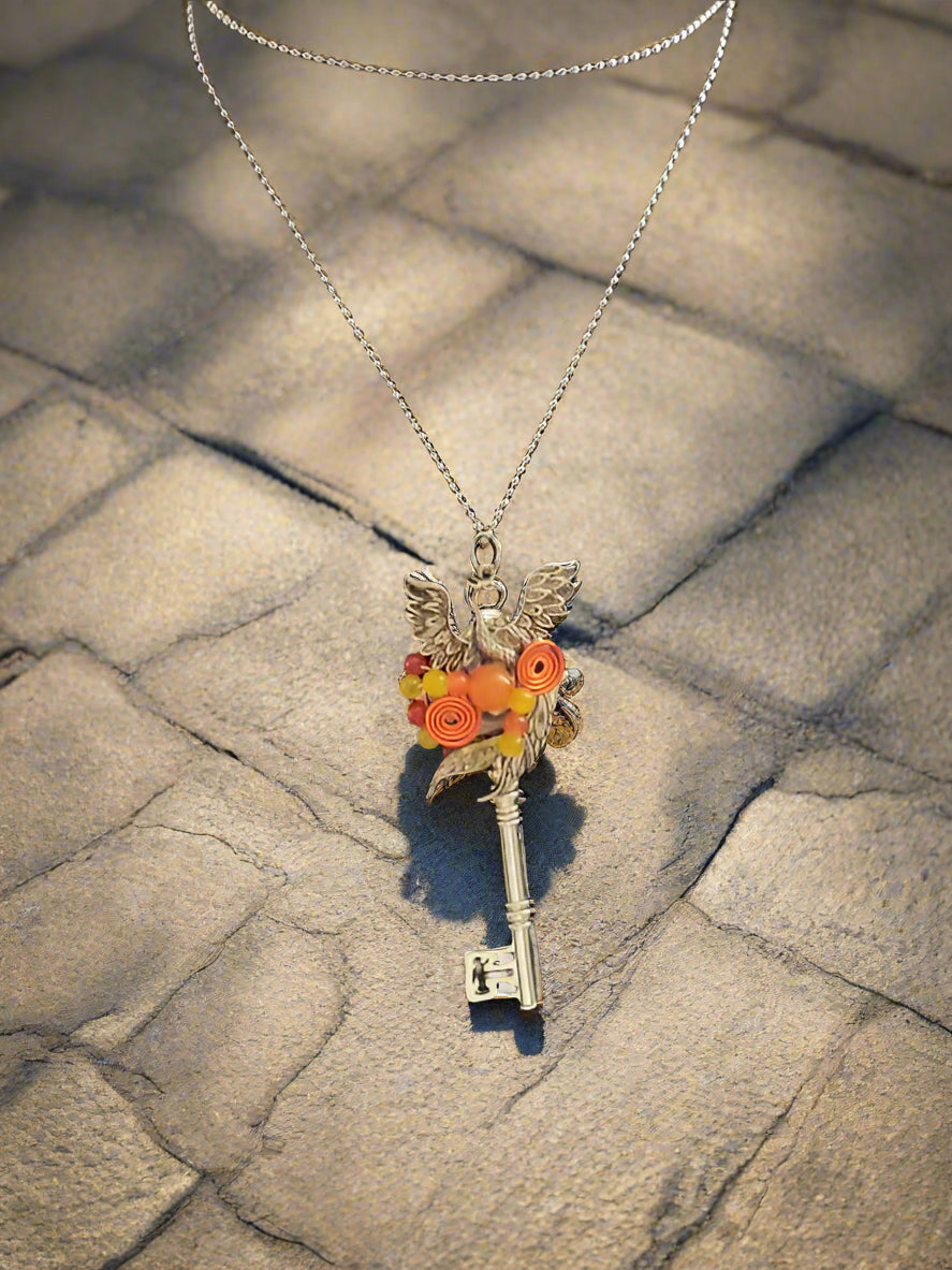 Phoenix on Skeleton Key Necklace