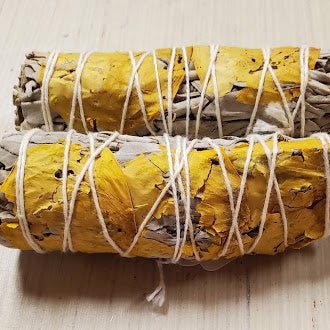 California White Sage & Yellow Rose Petals Smudge Stick 4"