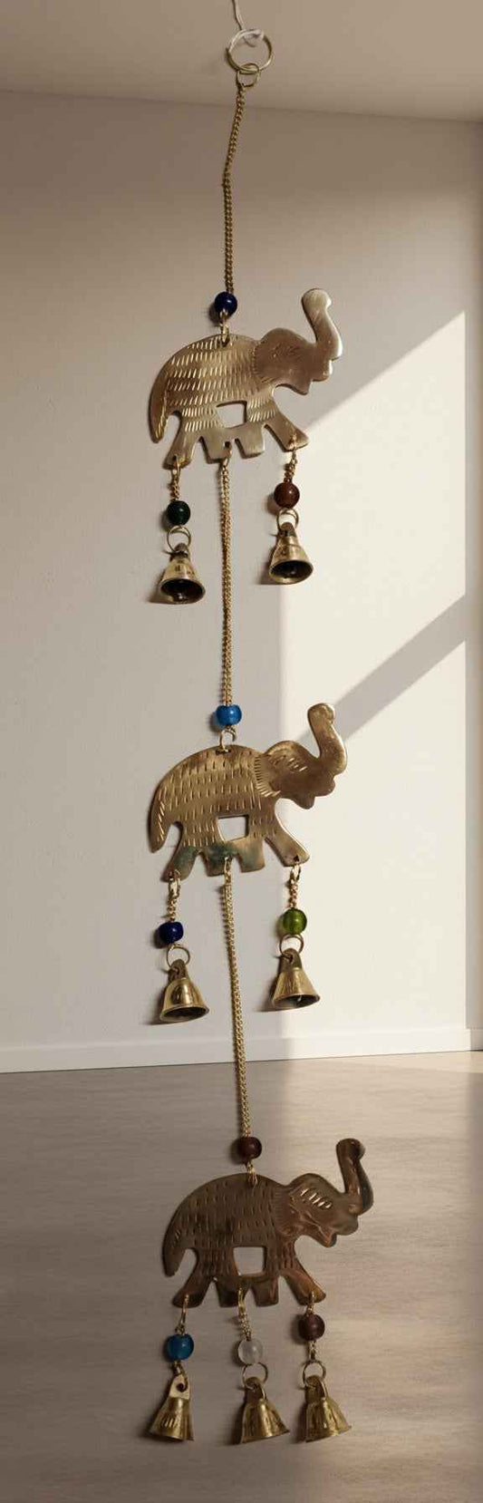 Triple Elephant Brass Chime with Beads - Stunning 21" Decorative Wind Chime