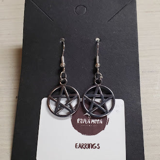 Raven Moon Pentagram Earrings