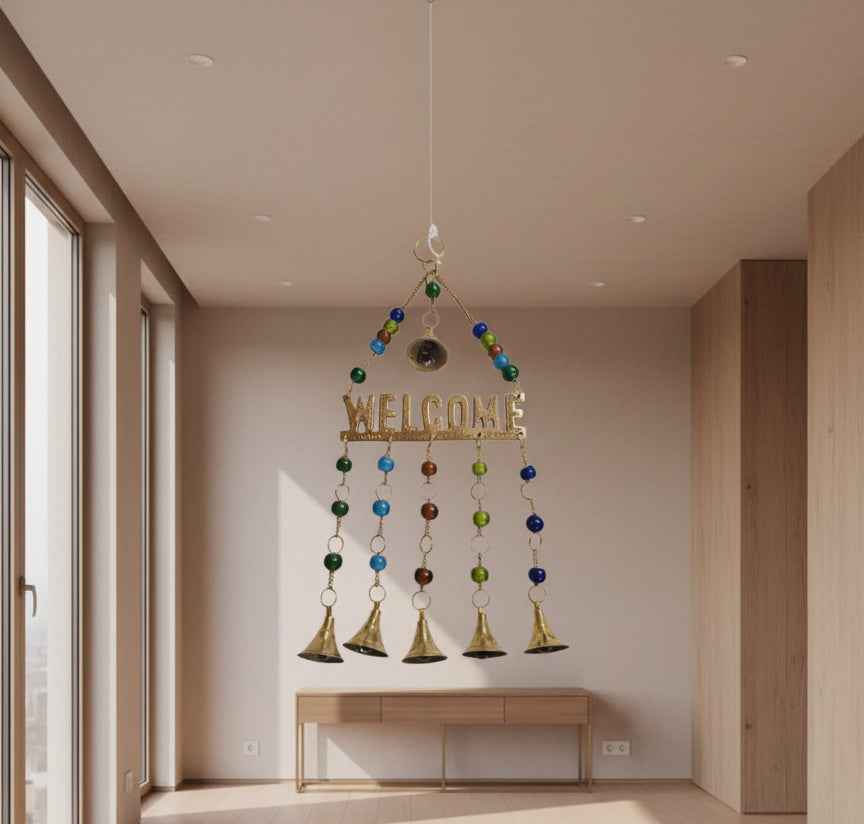 Welcome Chime with Beads - 9" Long Decorative Wind Chime