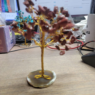 100 Chip Gemstone Tree On Agate Slice - Multiple Kinds of Gemstones