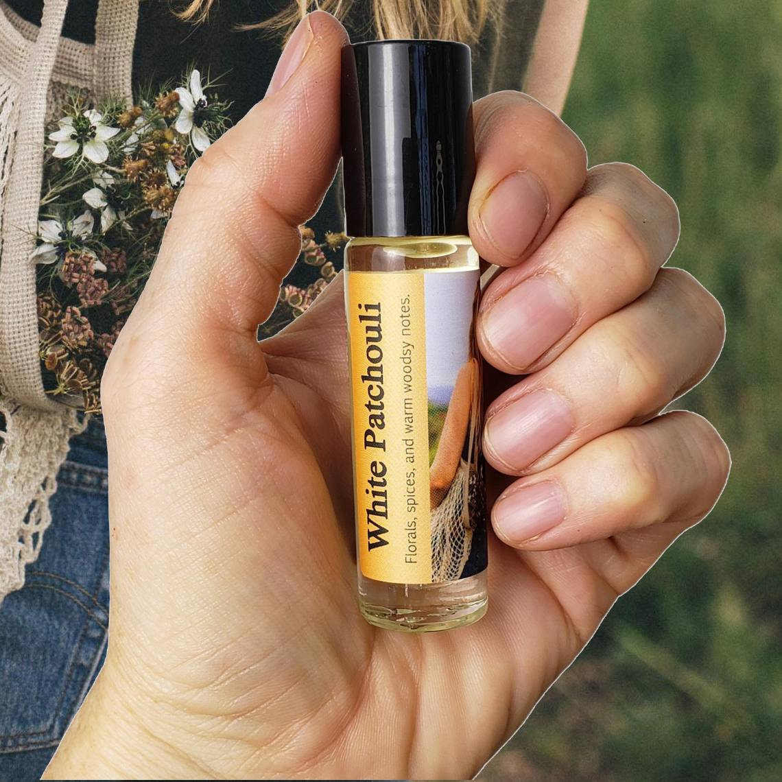 Shadow Scents White Patchouli Roll-On Perfume Body Oil – A Warm Blend of Florals, Spices & Woods
