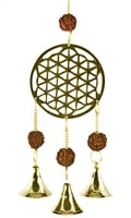 Flower of Life Brass Chime with Rudraksha Beads 10" Long