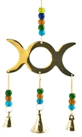Triple Moon Brass Chime with Beads 9" Long