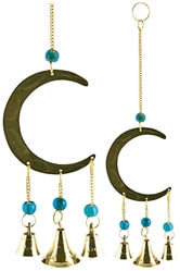 Moon Brass Chime with Beads 9" Long