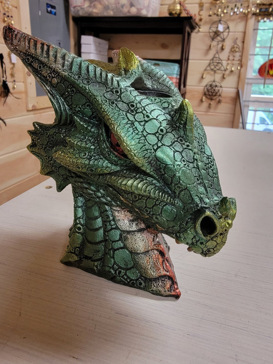 Big Green Dragon Bust Back Flow Incense Burner