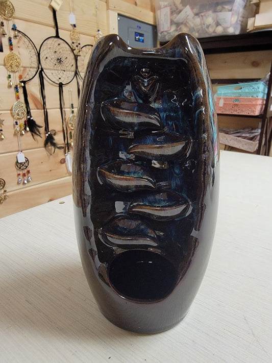 Blue Brown Round Ceramic Back Flow Incense Burner