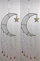 Moon Star Silver Windchime with Beads & Bells - 10"W, 37"H