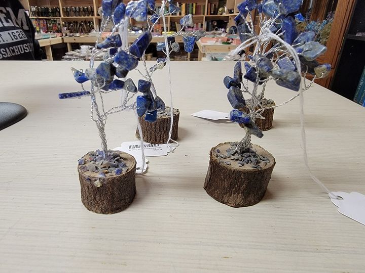 Lapis Gemstone Chip Tree On Wood Base