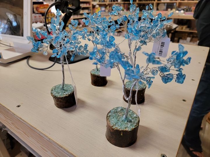 Blue Topaz 100 Gemstone Chip Tree w/Wood Base