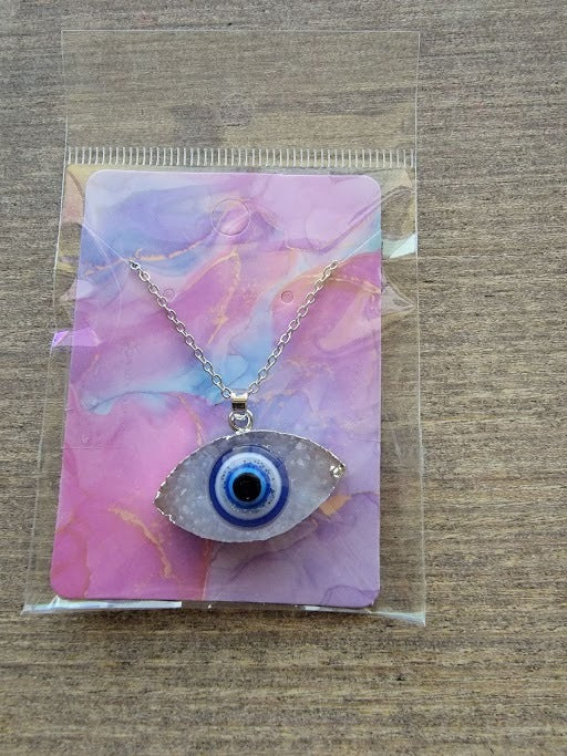 Silver Evil Eye Insert on Druz Necklace
