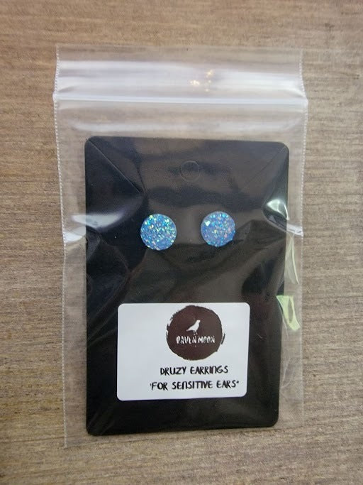 Raven Moon Light Blue Druzy Stud Earrings