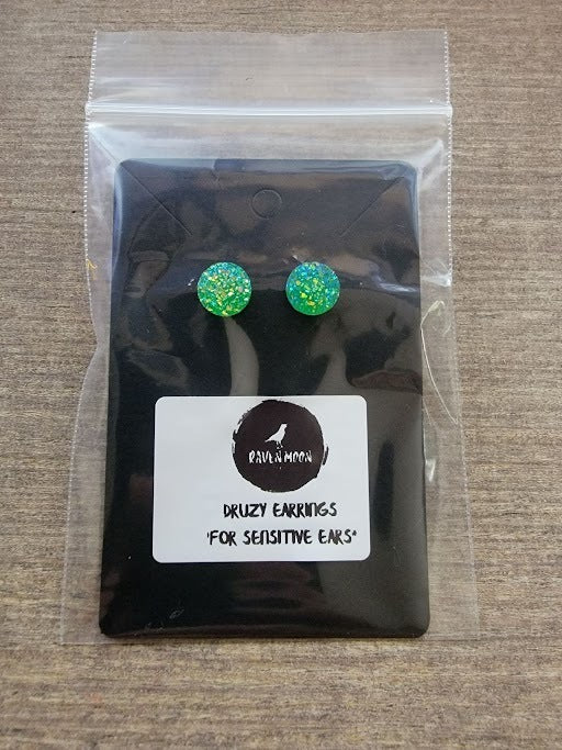 Raven Moon Green Druzy Stud Earrings