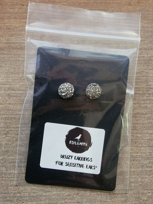 Raven Moon Gray Druzy Stud Earrings