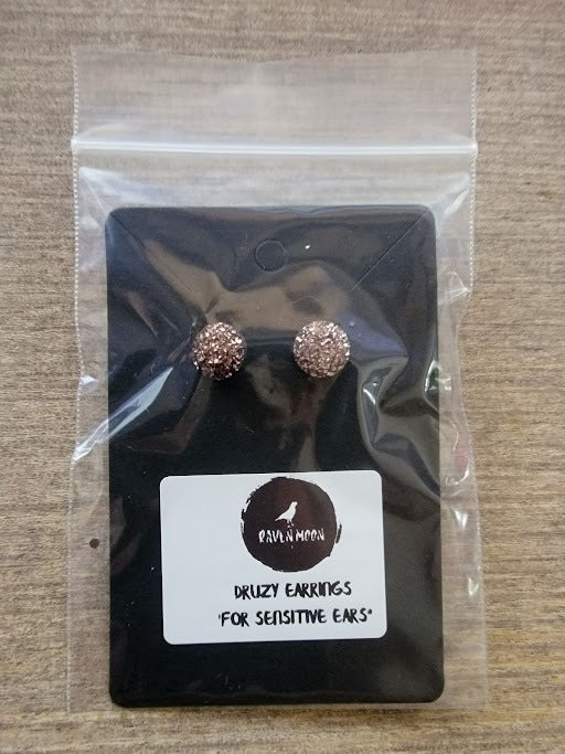 Raven Moon Pink Druzy Stud Earrings