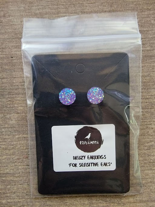 Raven Moon Purple Druzy Stud Earrings