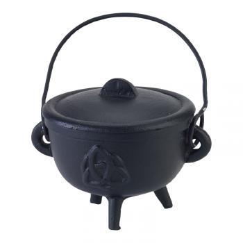 Triquetra Cast Iron Cauldron w/Lid 4 inches