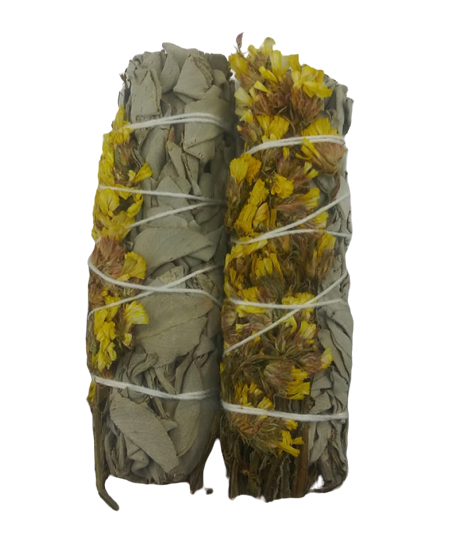 Sage with Yellow Sinvata Smudge Stick- 4 Inch