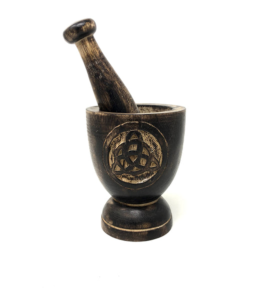 Wooden Mortar & Pestle Triquetra