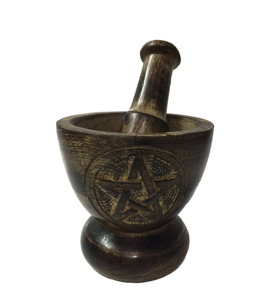 Wooden Mortar & Pestle Pentacle