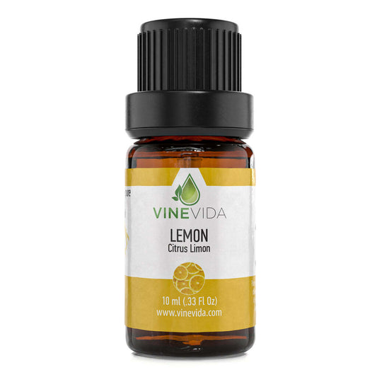 100% Pure Lemon Essential Oil - 10mL Natural & Undiluted Lemon Oil by VINEVIDA - Lemon Oil for Skin - Lemon Essential Oil for Cleaning - Therapeutic Grade