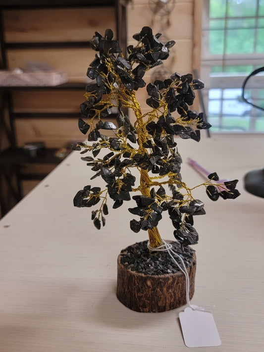 Black Tourmaline 300 Gem Tree W/Gold Wire
