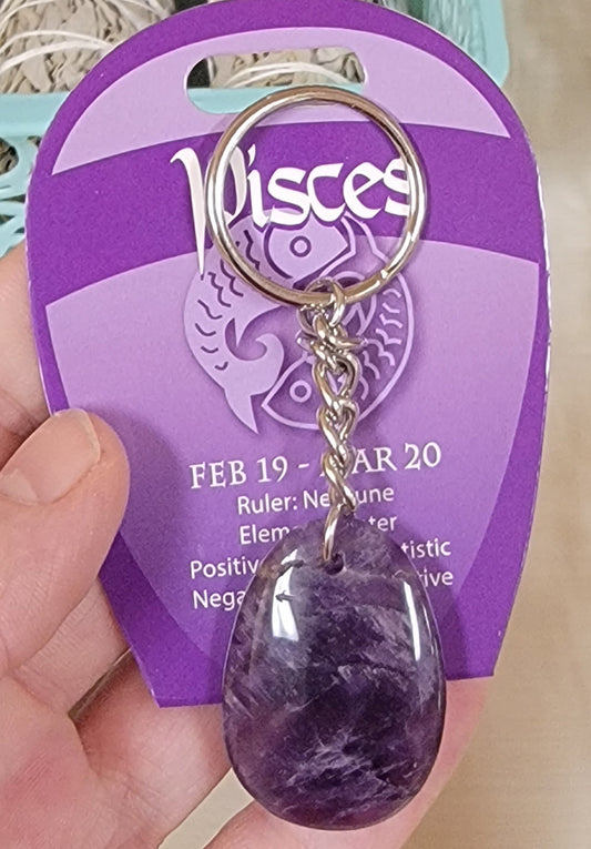 Pisces Zodiac Amethyst Keychain