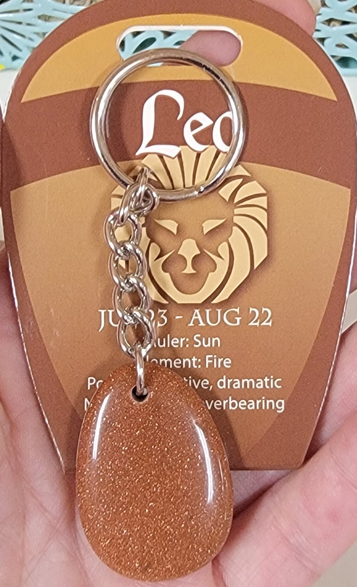 Leo Zodiac Goldstone Keychain