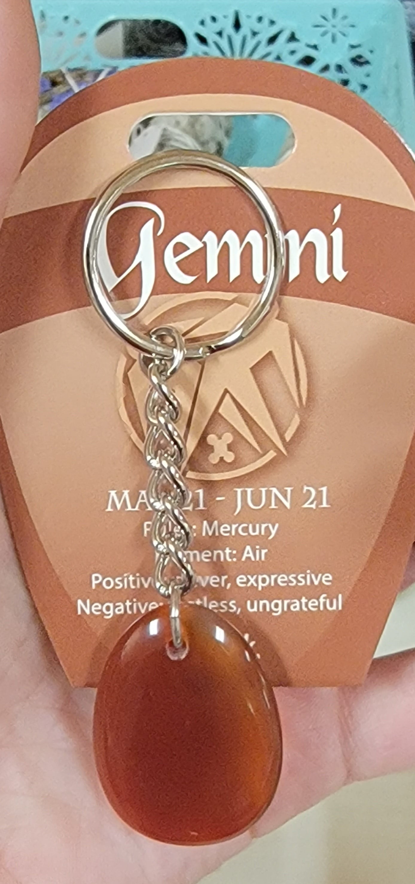 Gemini Zodiac Agate Keychain