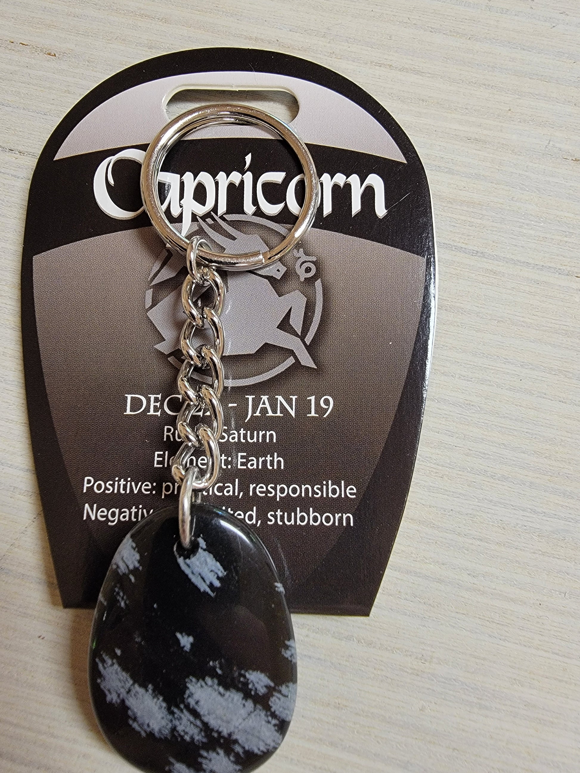 Capricorn Zodiac Snow Obsidian Keychain