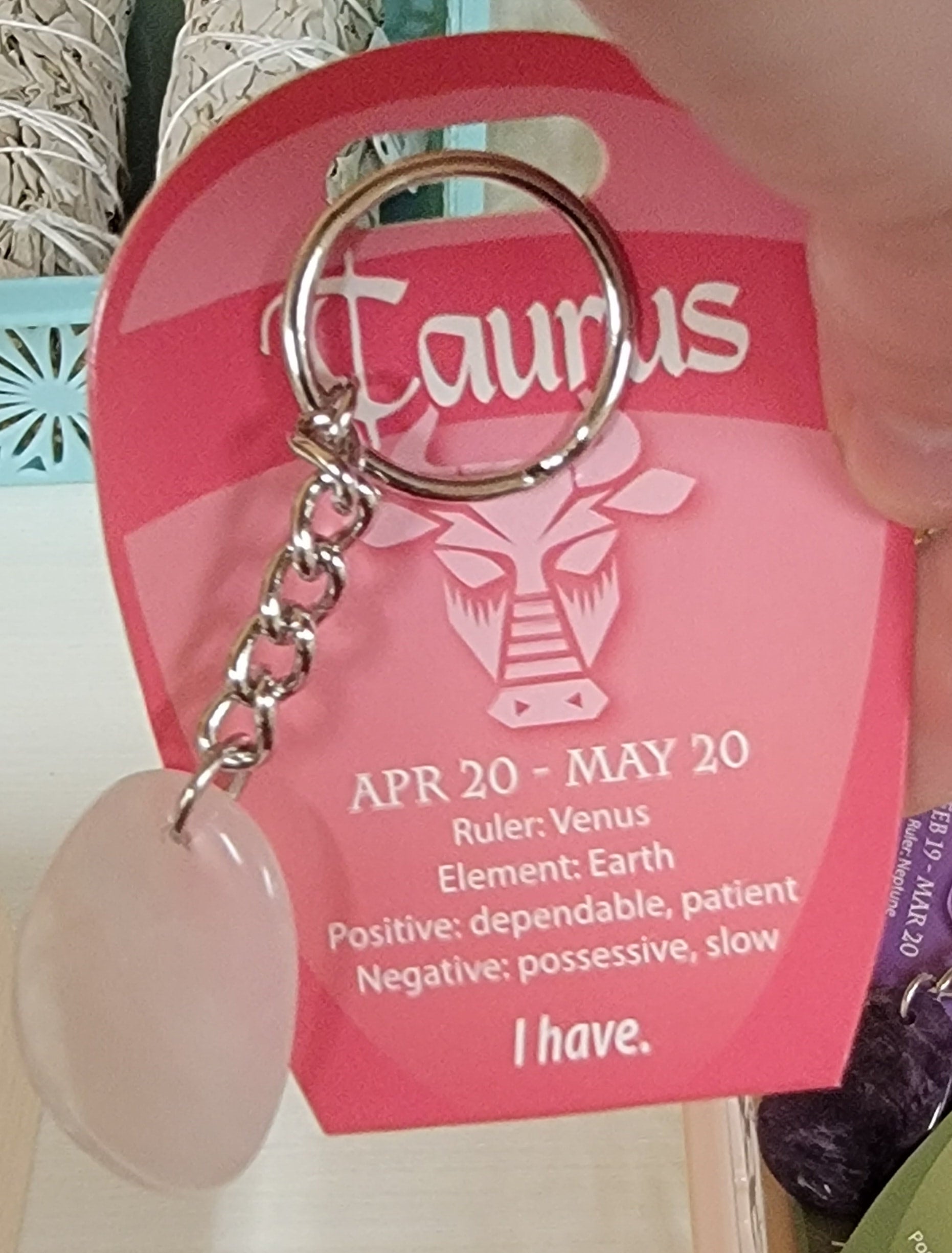 Taurus Zodiac Rose Quartz Keychain